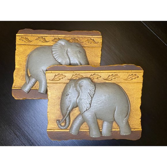 HOME INTERIORS ELEPHANT Plaques Wall Hangings Set of 2 - 1991 - 9 1/2" x 7 3/4" - Picture 5 of 8